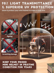 Mini helmet display case with UV-resistant acrylic to prevent fading and aging of signed mini helmets