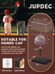 Detailed view of JupDec hat case display with inner hat shaper and size dimensions for cap protection