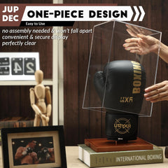 Boxing glove placed inside the display case showing crystal-clear visibility and elegant presentation from all angles