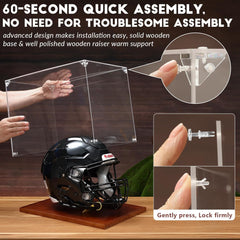 Easy and fast setup of the JupDec brown helmet display case with no tools required for assembly
