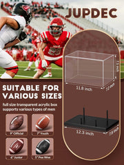 JupDec black football case placed on shelf, perfect for collectors and sports fans room display