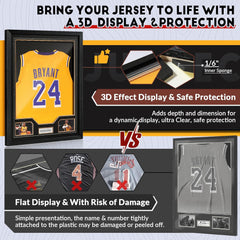 Interior of JupDec jersey display frame case showing sponge padding and clothing lining mat for 3D effect