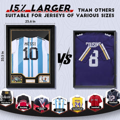 Size chart highlighting compatibility with basketball, baseball, hockey, and football jerseys