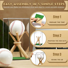 Easy assembly of baseball holder case with removable sliding lid and wooden supports.