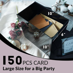 Large capacity black wedding card box holding over 150 cards and envelopes