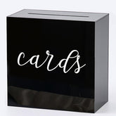 JupDec black acrylic wedding card box front view with slot for cards and envelopes
