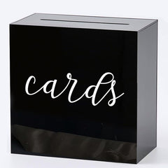JupDec black acrylic wedding card box front view with slot for cards and envelopes