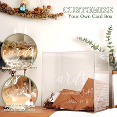 Personalized message written on JupDec acrylic wedding card box using included white erasable pen and UV sticker.