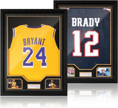JupDec full-size jersey display frame mounted on the wall showcasing a basketball jersey