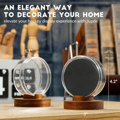 Portable and dustproof hockey puck stand protecting collectibles from damage and dust