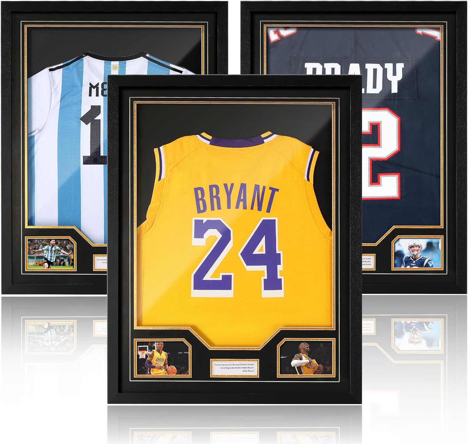 3 set jersey display shadow boxes with crystal clear acrylic front and black wood frame