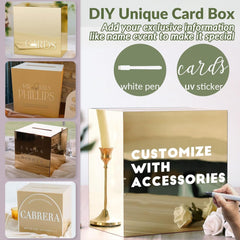 Customized wedding card box for reception with “Cards” sticker and personalized text