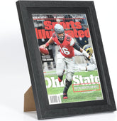 Black Sports Illustrated magazine frame front view showcasing an 8"x10.5" cover, ideal for framed magazine display
