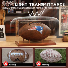 JupDec football display case with UV protection acrylic, preventing fading and damage from sunlight exposure