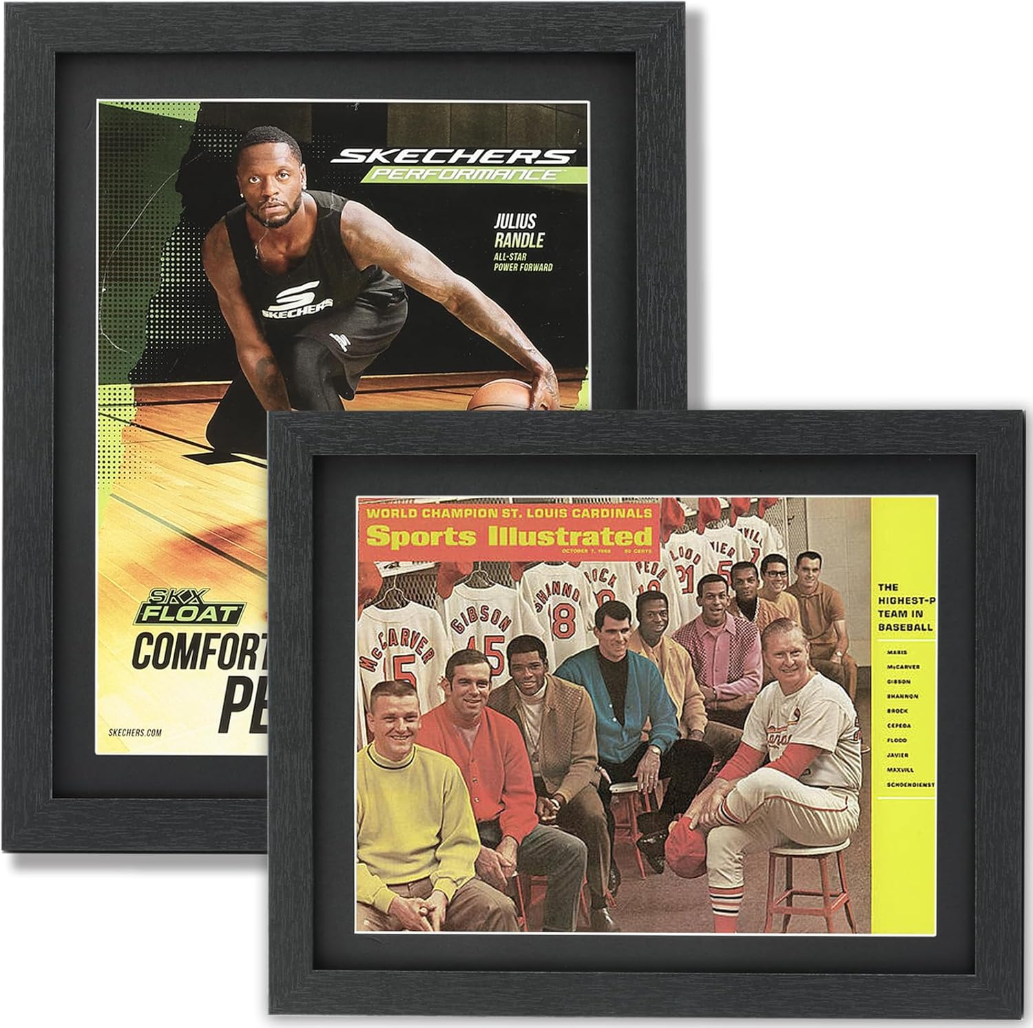 2-pack Sports Illustrated magazine frame set with clear acrylic panels and wood backing for collectible issues.
