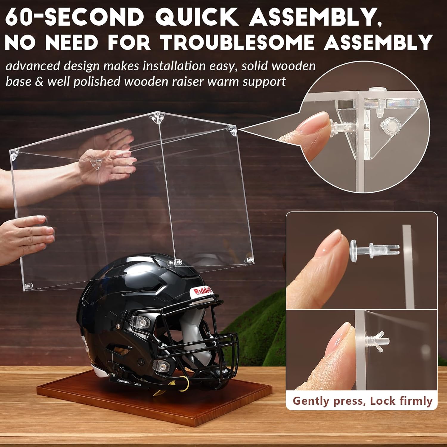JupDec Football Helmet Display Case, Full Size Acrylic Baseball Motorcycle Helmet Showcase, UV Protection Souvenirs and Collectibles Box with Solid JupDec Football Helmet Display Case, Full Size Acrylic Baseball Motorcycle Helmet Showcase, UV Protection Souvenirs and Collectibles Box with Solid