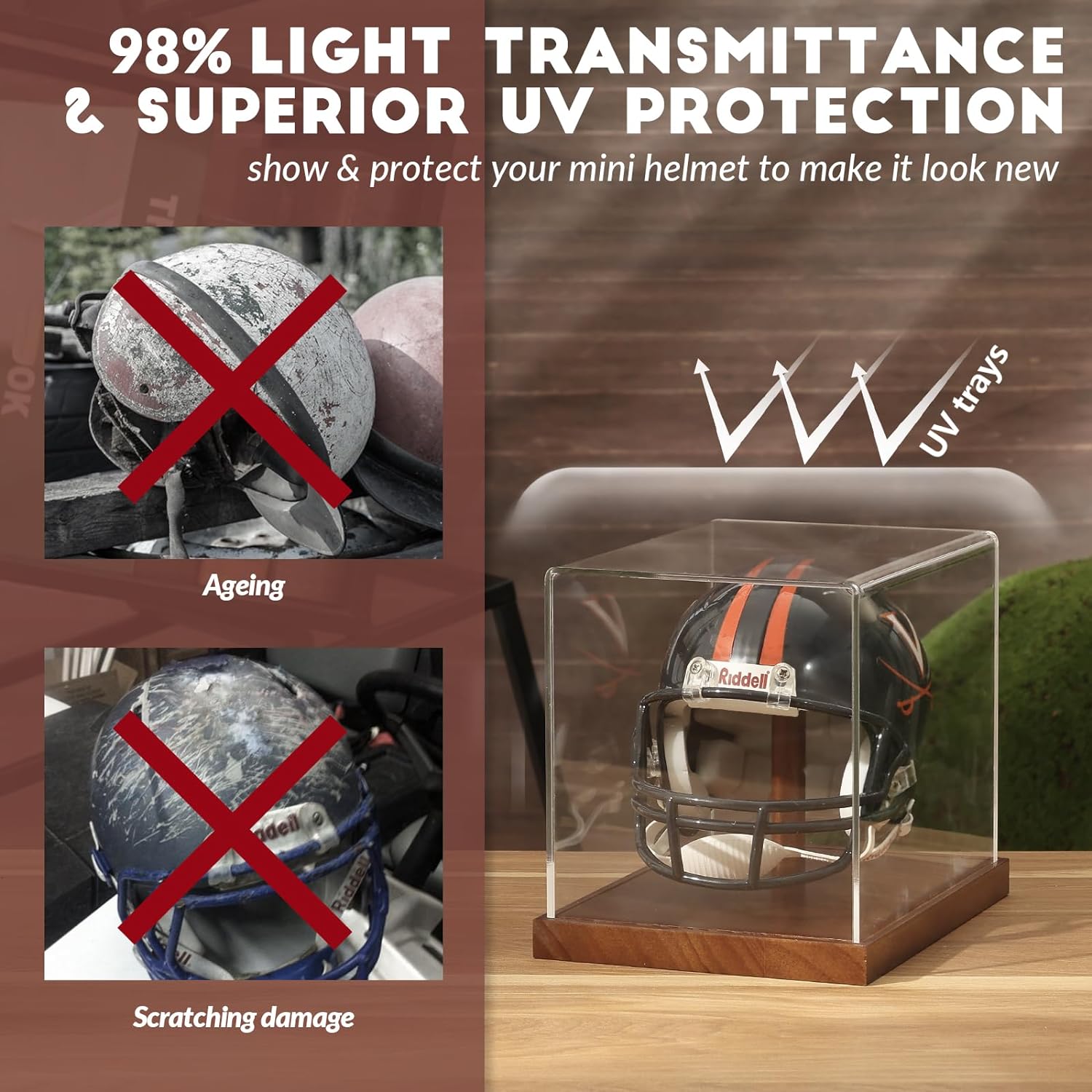 cleveland browns football helmet case JupDec Mini Helmet Display Case – Clear Acrylic Football & Baseball Helmet Showcase with UV Protection & Solid Wood Base