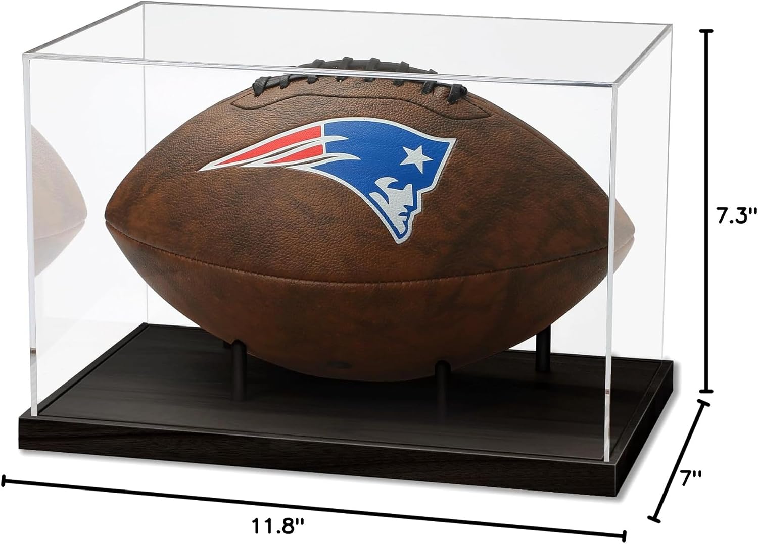 JupDec football display box full size with dimensions 11.8 x 7 x 7.3 inches for official game balls