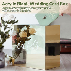 Elegant wedding card box on gift table for birthdays, baby showers, and graduation parties
