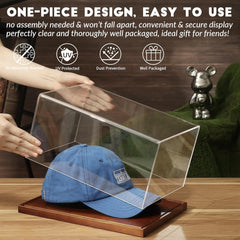 Close-up of solid brown wood base on the JupDec hat display box with smooth finish