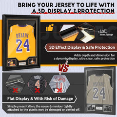 Sports jersey shadow box with 3D sponge padding for a premium floating display 