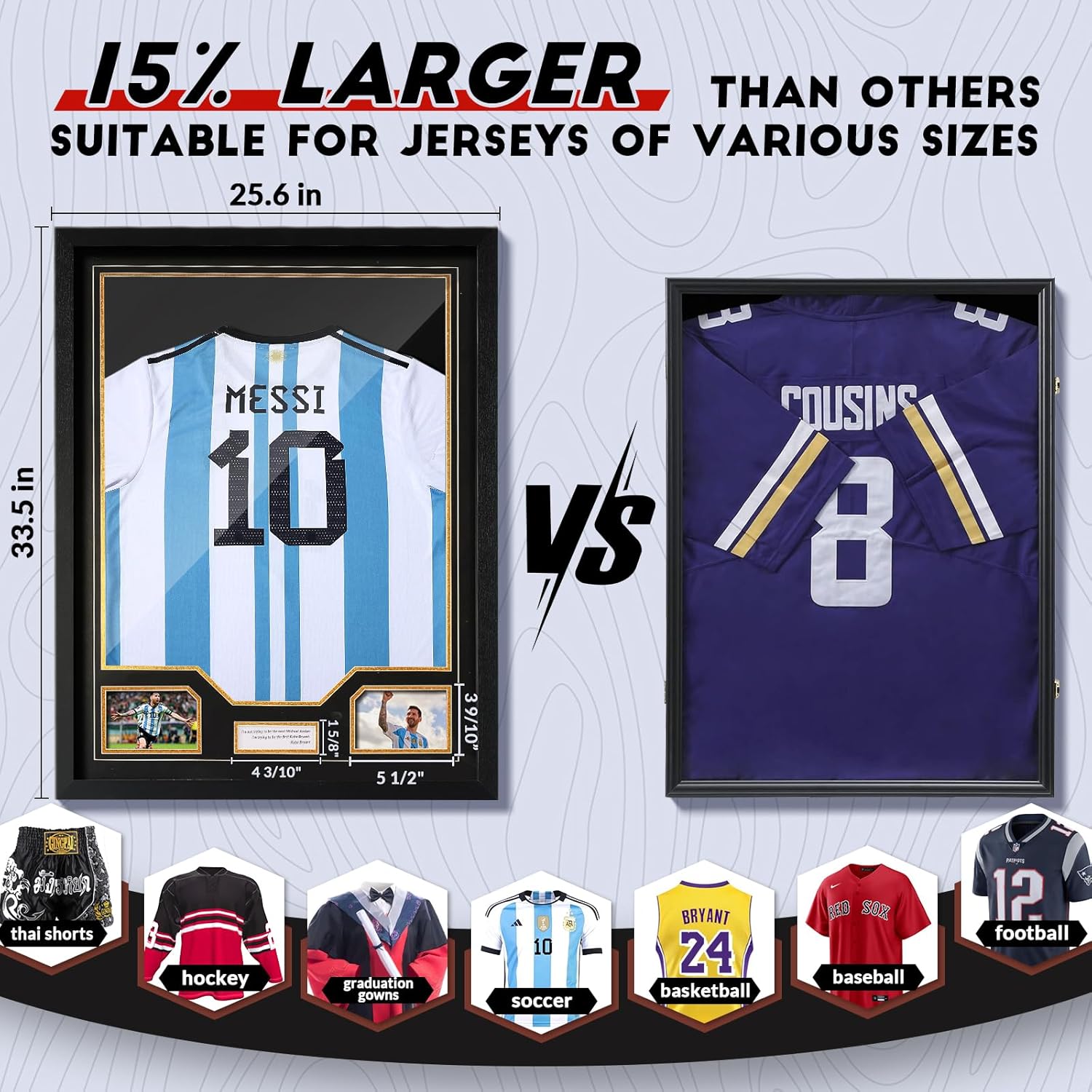 Solid wood and acrylic jersey frame case with UV protection and modern design   