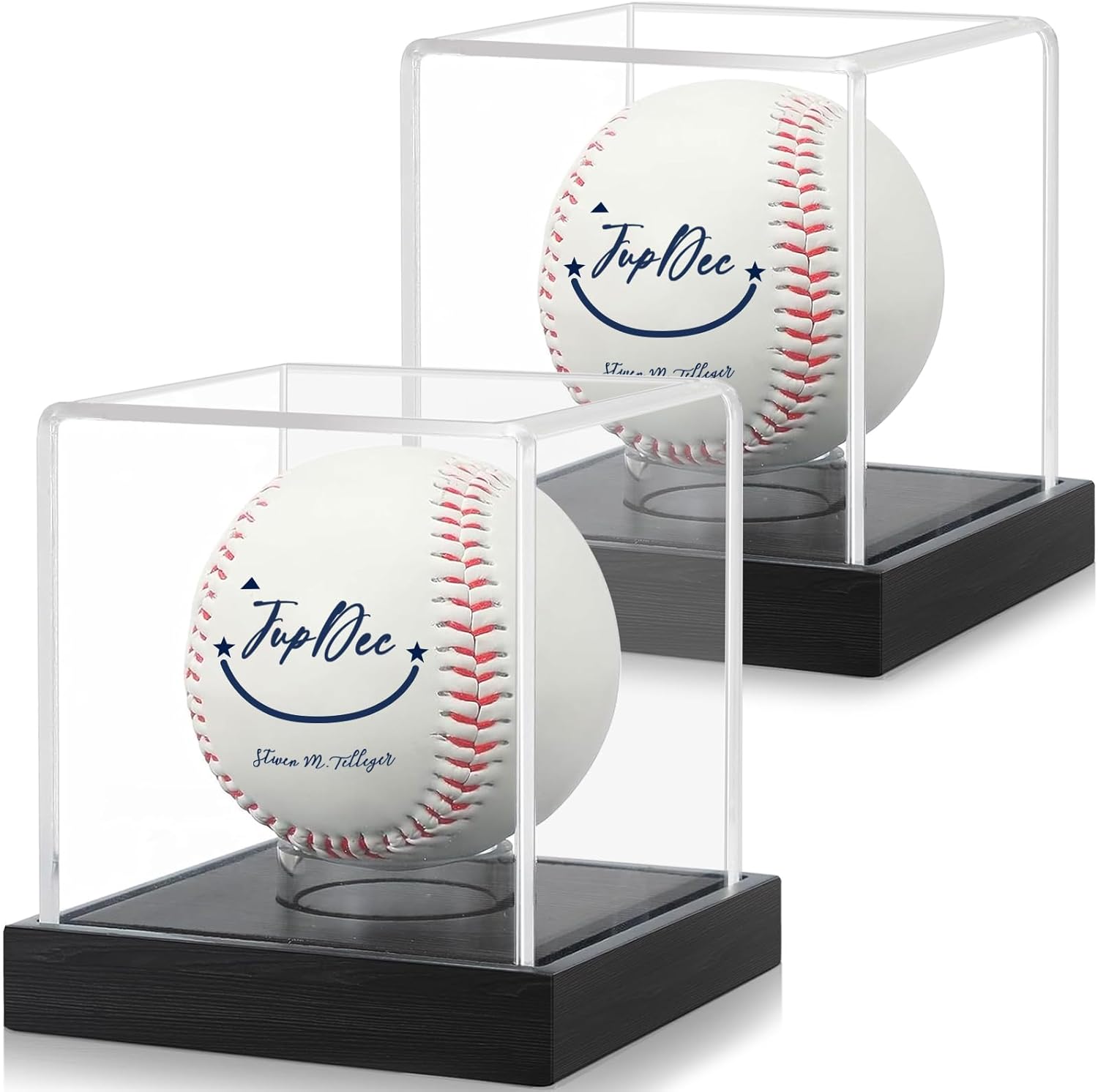 2-pack clear acrylic baseball display cases with acacia wooden bases for signed baseballs, perfect baseball holder stand for collectors.