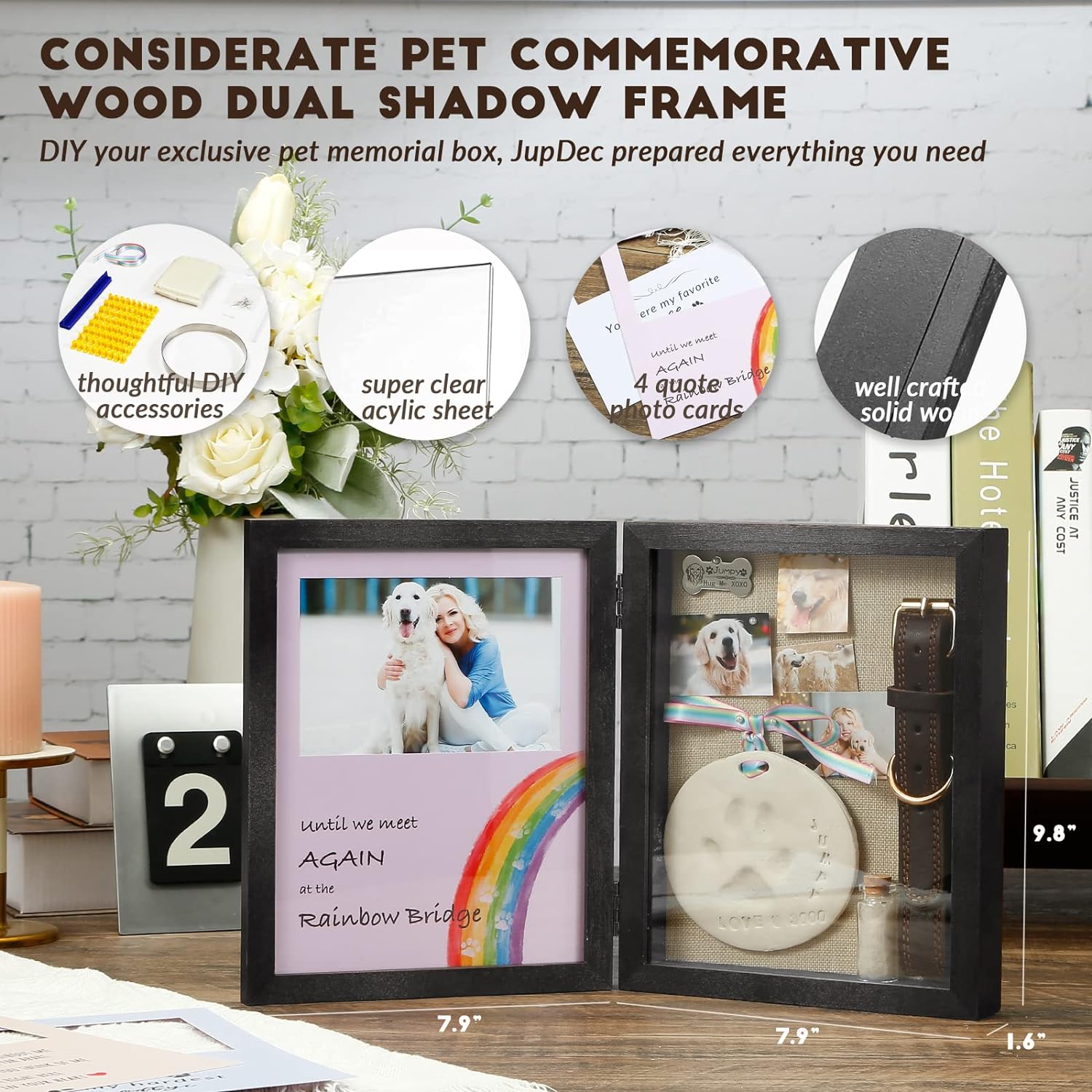 Black shadow box with collar holder and memory storage for dogs or cats