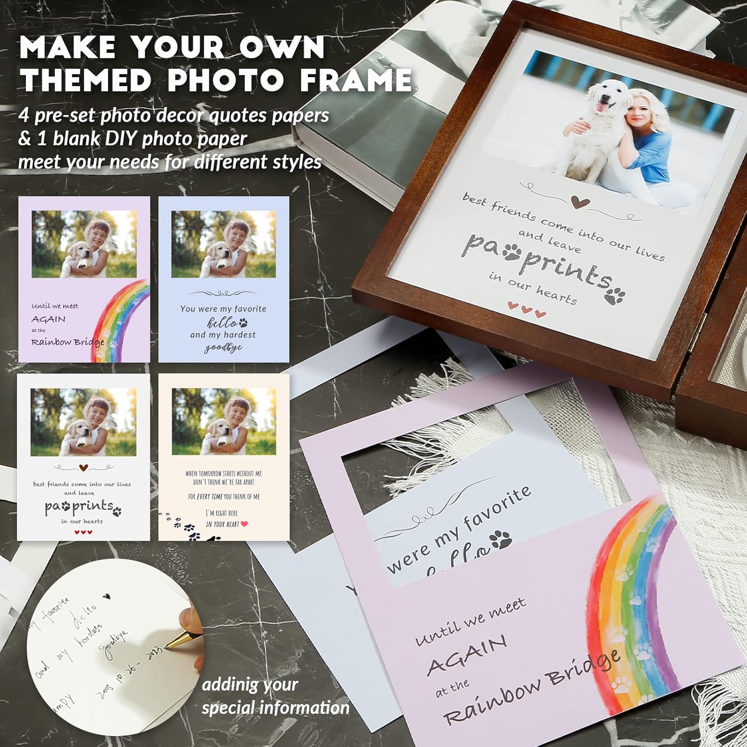 Open shadow box showing photo, collar, and hair keepsake for dog remembrance  