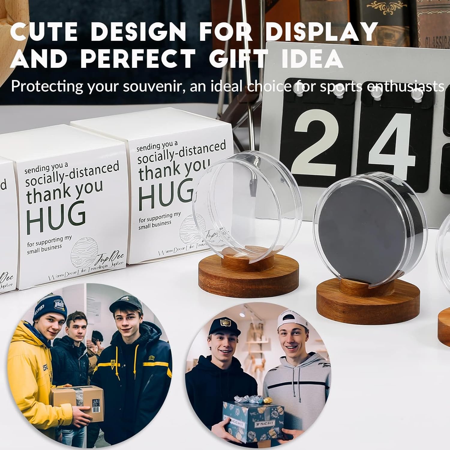 Hockey puck memorabilia display case packaged as an ideal gift for birthdays and holidays