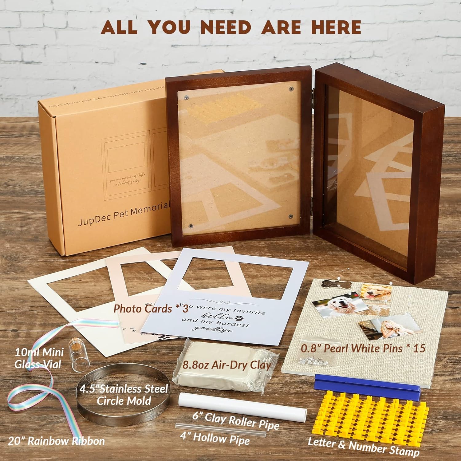 Gift-ready packaging of dog memorial shadow box with accessories
