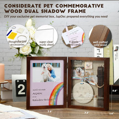 Close-up of high-quality brown wood frame of JupDec pet memory box