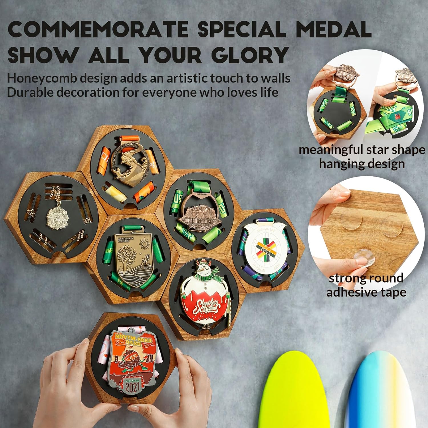 Unique star-shaped ribbon display using the honeycomb medal hanger